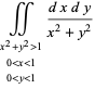 intint_(x^2+y^2>1; 0<x<1; 0<y<1)(dxdy)/(x^2+y^2)