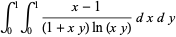 int_0^1int_0^1(x-1)/((1+xy)ln(xy))dxdy