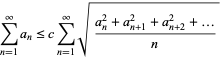  sum_(n=1)^inftya_n<=csum_(n=1)^inftysqrt((a_n^2+a_(n+1)^2+a_(n+2)^2+...)/n) 