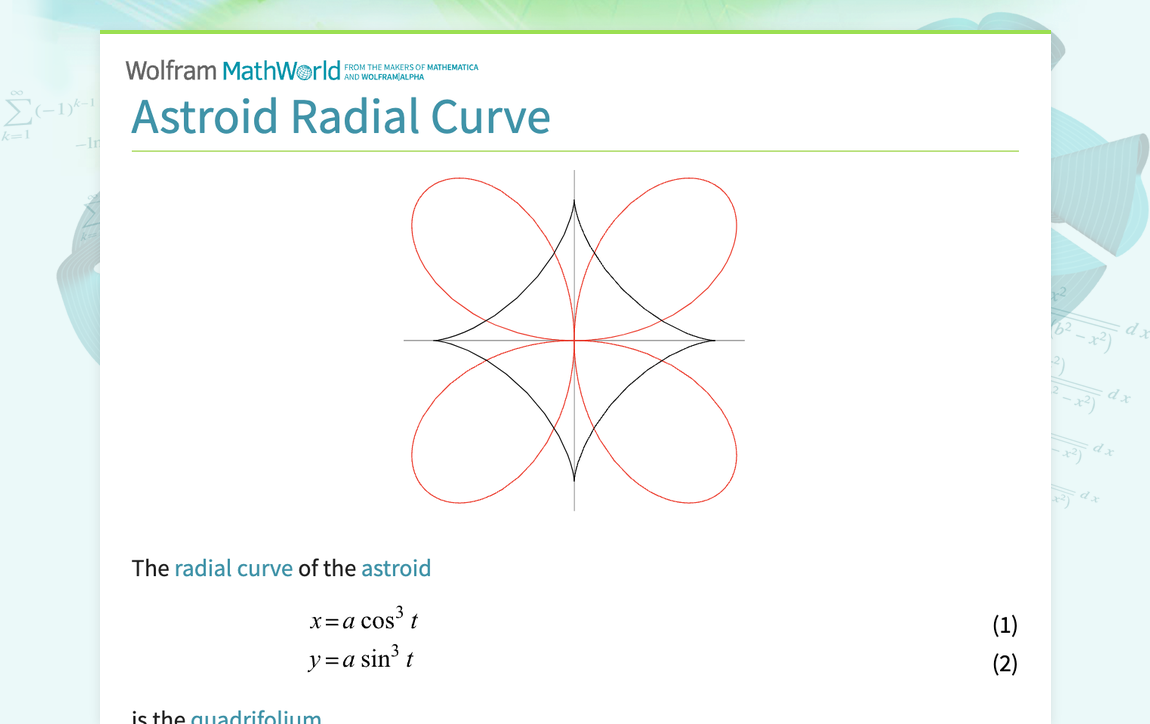 Astroid Radial Curve From Wolfram MathWorld