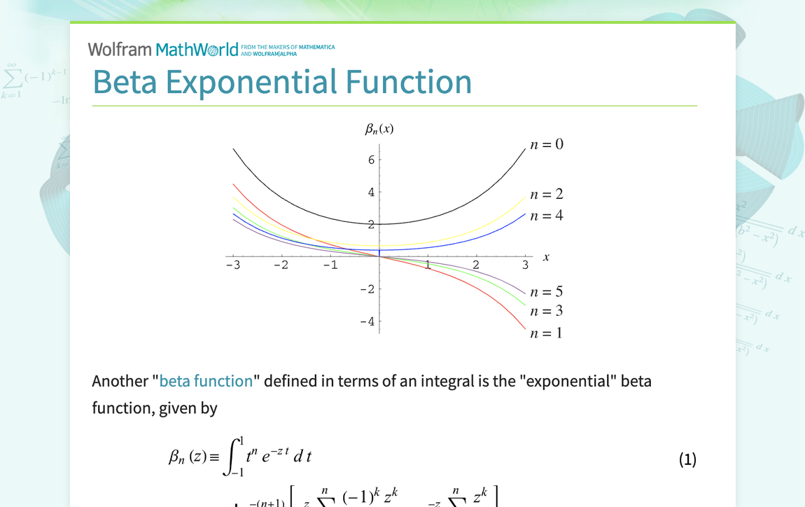 Beta Exponential Function From Wolfram MathWorld