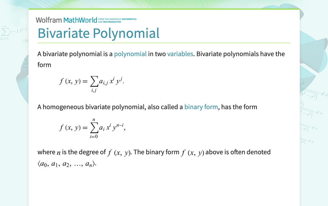 Bivariate Polynomial From Wolfram Mathworld