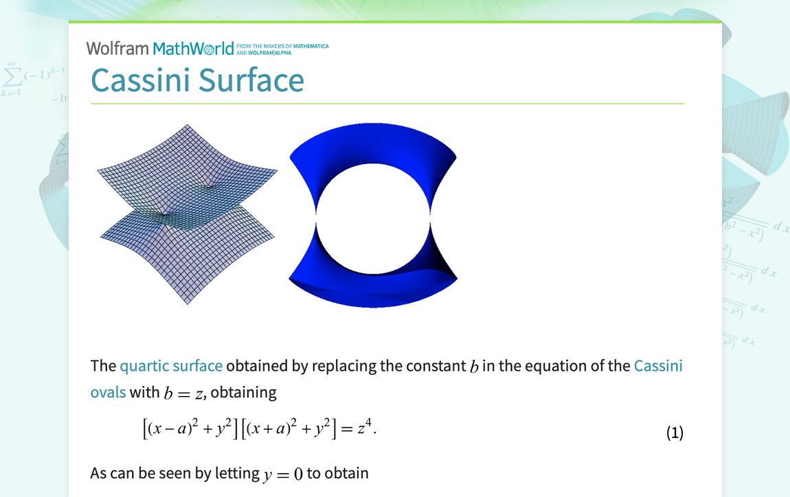 Cassini Surface From Wolfram MathWorld