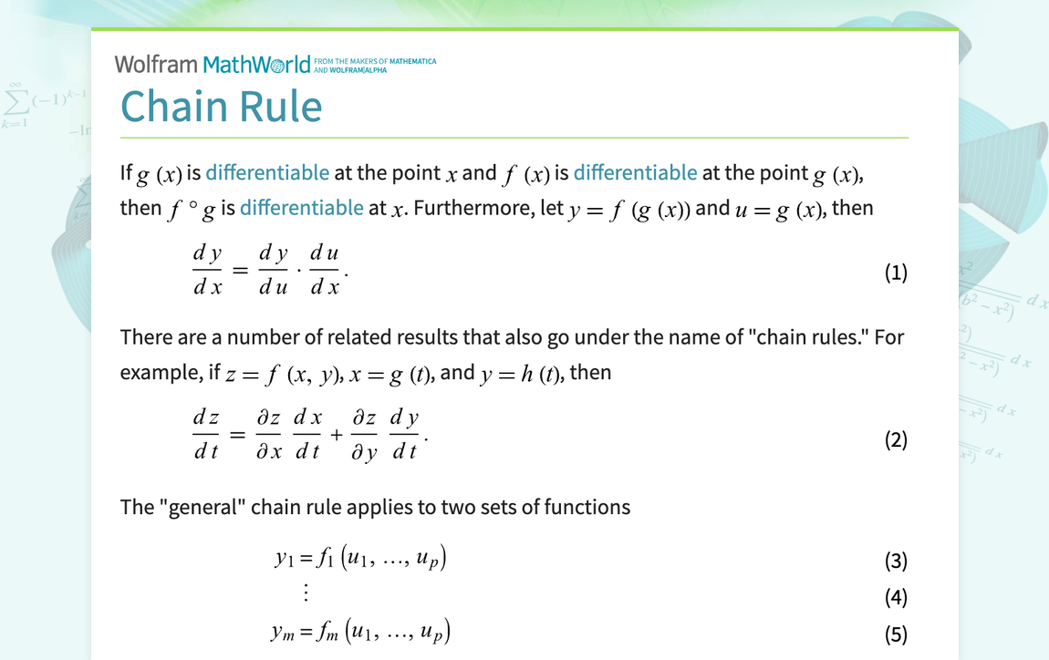 Chain Rule From Wolfram Mathworld