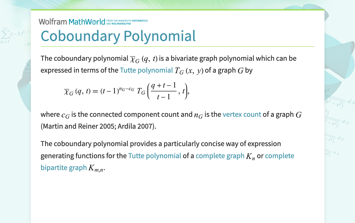 Coboundary Polynomial From Wolfram Mathworld