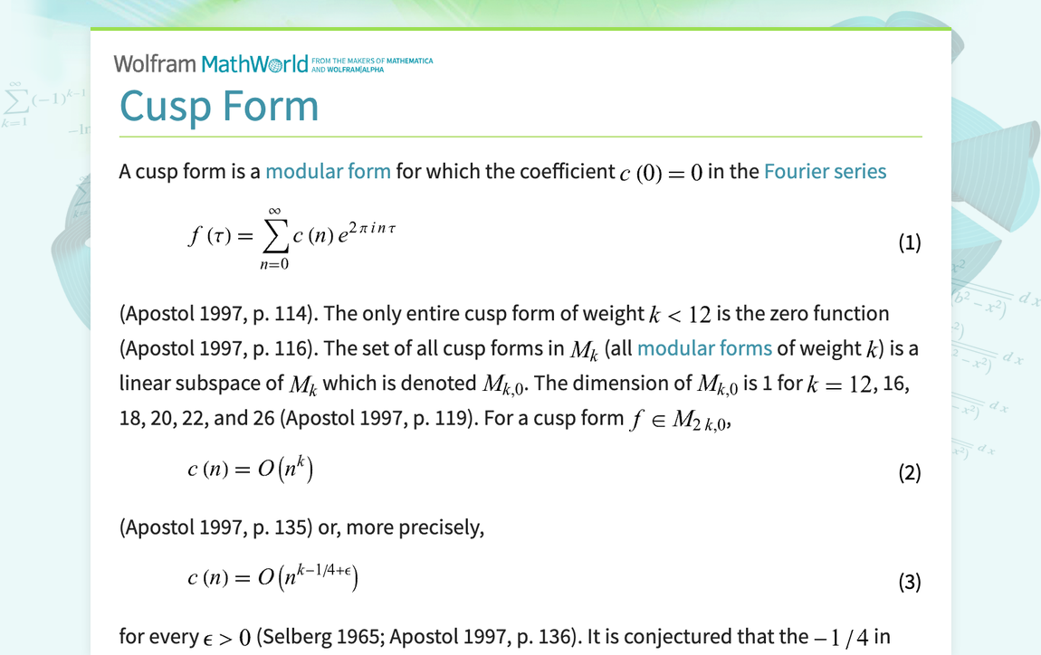 Cusp Form From Wolfram Mathworld