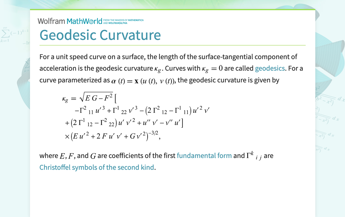 Geodesic Curvature From Wolfram Mathworld