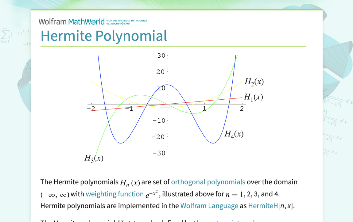 Hermite Polynomial From Wolfram MathWorld