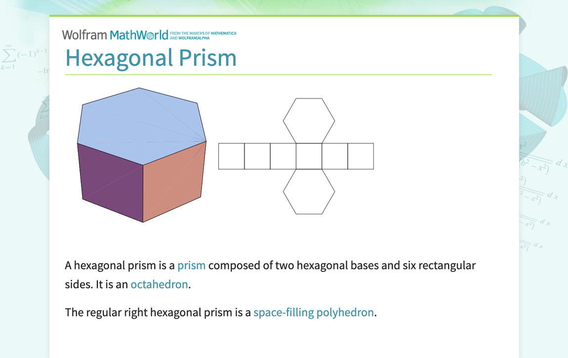 Hexagonal Prism From Wolfram MathWorld