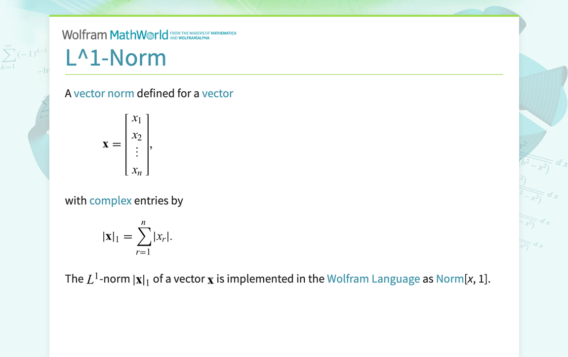 L 1 Norm From Wolfram MathWorld