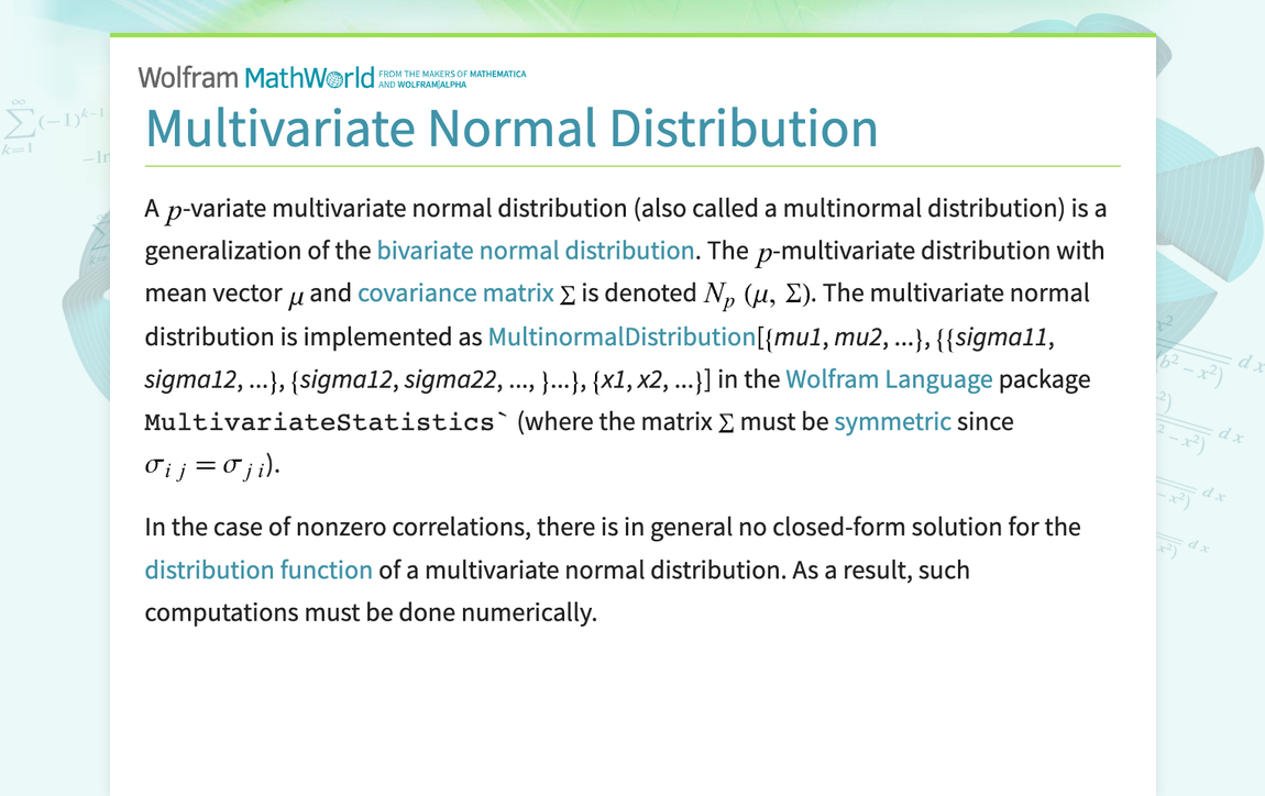 Multivariate Normal Distribution From Wolfram Mathworld