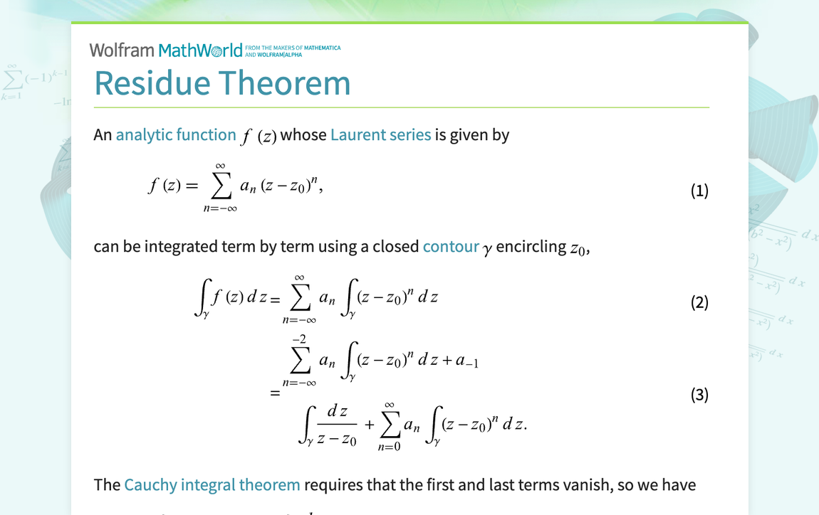 Residue Theorem From Wolfram MathWorld