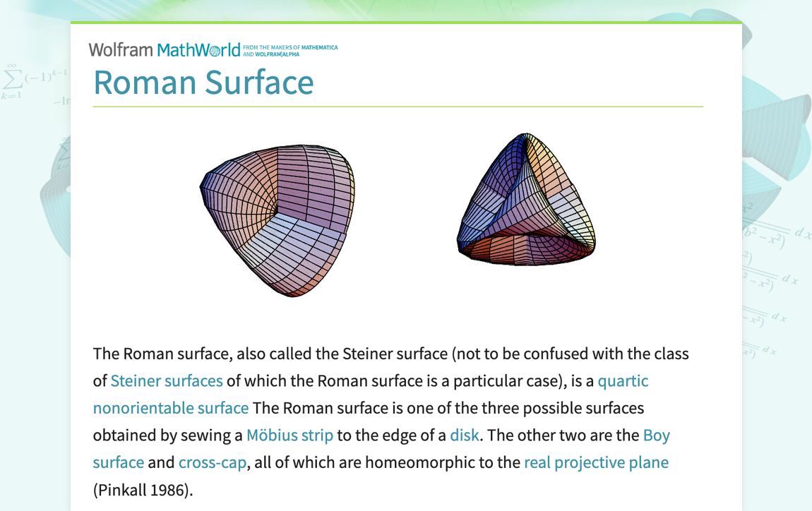 Roman Surface From Wolfram Mathworld