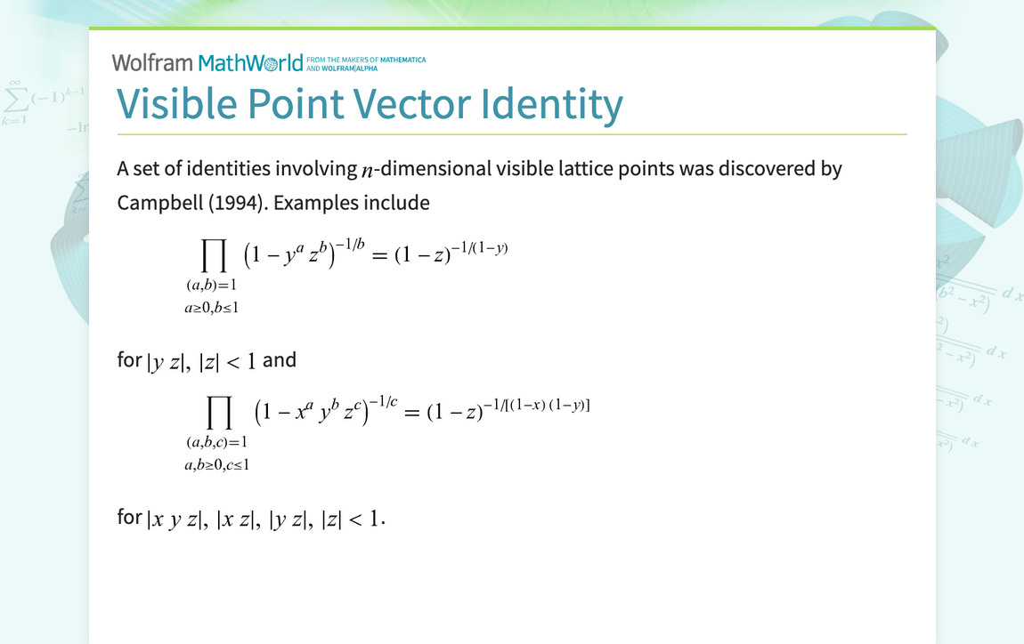 Visible Point Vector Identity From Wolfram Mathworld