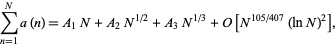  sum_(n=1)^Na(n)=A_1N+A_2N^(1/2)+A_3N^(1/3)+O. を示した。 