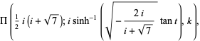  Pi(1/2i(i+sqrt(7));isinh^(-1)(sqrt(-(2i)/(i+sqrt(7)))tant),k), 