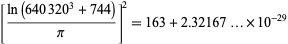  [(ln(640320^3+744))/pi]^2=163+2.32167...×10^(-29) 