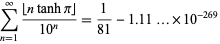  sum_(n=1)^infty(|_ntanhpi_|)/(10^n)=1/(81)-1.11...×10^(-269) 