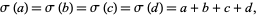  sigma(a)=sigma(b)=sigma(c)=sigma(d)=a+b+c+d, 