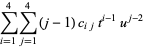 sum_(i=1)^(4)sum_(j=1)^(4)(j-1)c_(ij)t^(i-1)u^(j-2)