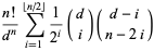 (n!)/(d^n)sum_(i=1)^(|_n/2_|)1/(2^i)(d; i)(d-i; n-2i)