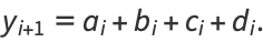 y_(i+1)=a_i+b_i+c_i+d_i.