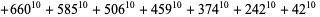 +660^(10)+585^(10)+506^(10)+459^(10)+374^(10)+242^(10)+42^(10) 