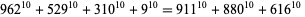 962^(10)+529^(10)+310^(10)+9^(10)=911^(10)+880^(10)+616^(10) 