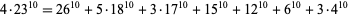  4·23^(10)=26^(10)+5·18^(10)+3·17^(10)+15^(10)+12^(10)+6^(10)+3·4^(10) 