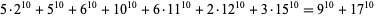  5·2^(10)+5^(10)+6^(10)+10^(10)+6·11^(10)+2·12^(10)+3·15^(10)=9^(10)+17^(10)  