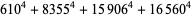 610^4+8355^4+15906^4+16560^4