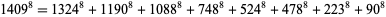  1409^8=1324^8+1190^8+1088^8+748^8+524^8+478^8+223^8+90^8 