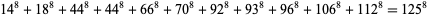  14^8+18^8+44^8+44^8+66^8+70^8+92^8+93^8+96^8+106^8+112^8=125^8 