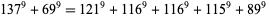 137^9+69^9=121^9+116^9+116^9+115^9+89^9 