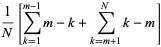 1/N[sum_(k=1)^(m-1)m-k+sum_(k=m+1)^(N)k-m]