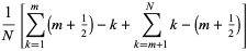 1/N[sum_(k=1)^(m)(m+1/2)-k+sum_(k=m+1)^(N)k-(m+1/2)]