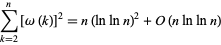  sum_(k=2)^n[omega(k)]^2=n(lnlnn)^2+O(nlnlnn) 