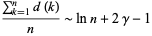  (sum_(k=1)^(n)d(k))/n∼lnn+2gamma-1 