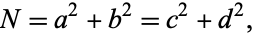  N=a^2+b^2=c^2+d^2, 