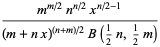 (m^(m/2)n^(n/2)x^(n/2-1))/((m+nx)^((n+m)/2)B(1/2n,1/2m))