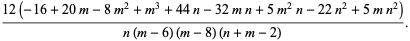 (12(-16+20m-8m^2+m^3+44n-32mn+5m^2n-22n^2+5mn^2))/(n(m-6)(m-8)(n+m-2)).