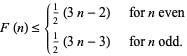  F(n)<={1/2(3n-2)   for n even; 1/2(3n-3)   for n odd. 