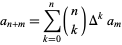  a_(n+m)=sum_(k=0)^n(n; k)Delta^ka_m 