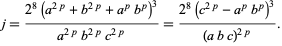  j=(2^8(a^(2p)+b^(2p)+a^pb^p)^3)/(a^(2p)b^(2p)c^(2p))=(2^8(c^(2p)-a^pb^p)^3)/((abc)^(2p)). 