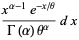 (x^(alpha-1)e^(-x/theta))/(Gamma(alpha)theta^alpha)dx