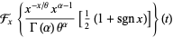 F_x{(x^(-x/theta)x^(alpha-1))/(Gamma(alpha)theta^alpha)[1/2(1+sgnx)]}(t)