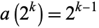  a(2^k)=2^(k-1) 