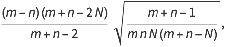 ((m-n)(m+n-2N))/(m+n-2)sqrt((m+n-1)/(mnN(m+n-N))),