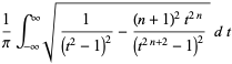 1/piint_(-infty)^inftysqrt(1/((t^2-1)^2)-((n+1)^2t^(2n))/((t^(2n+2)-1)^2))dt