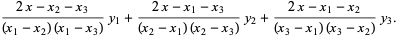 (2x-x_2-x_3)/((x_1-x_2)(x_1-x_3))y_1+(2x-x_1-x_3)/((x_2-x_1)(x_2-x_3))y_2+(2x-x_1-x_2)/((x_3-x_1)(x_3-x_2))y_3.